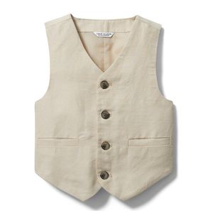 Janie and Jack Set: Linen Suit Vest and Pants in Oyster Grey